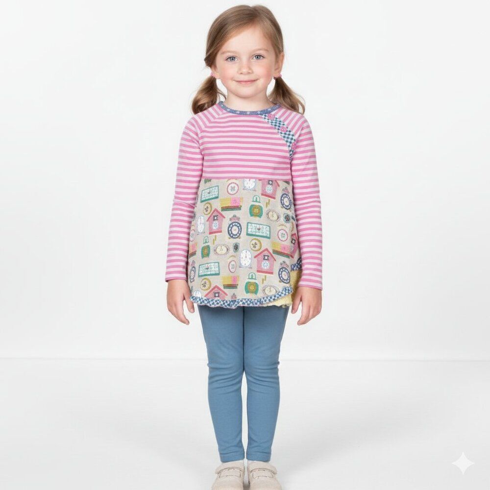 Matilda Jane Pink Mixed Print Knit Top Girls Size 4 Clocks Long Sleeve